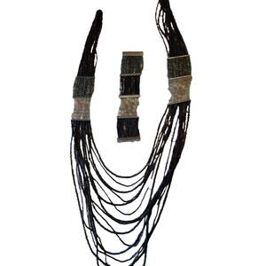 BoHo Long Beaded Necklace w/Matching Bracelet Set
